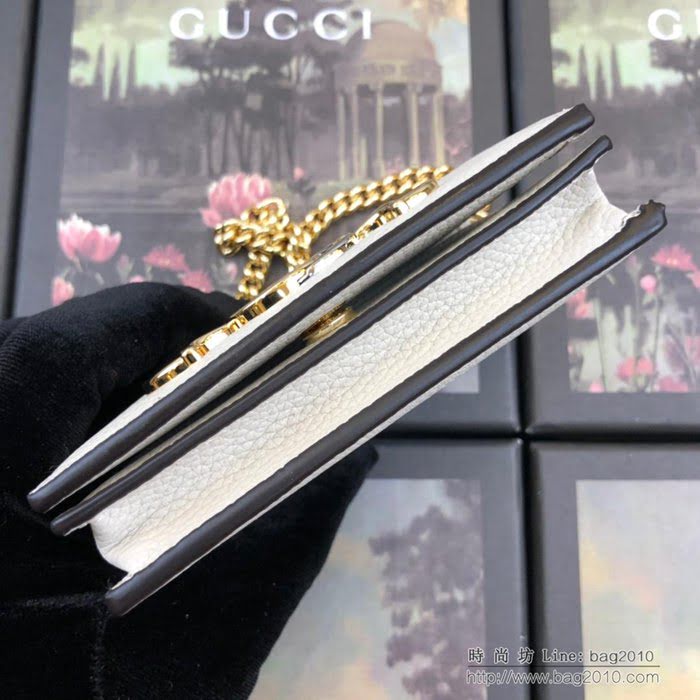 GUCCI古馳錢包 2019新款 Zumi系列 粒面皮革 精卡包 互扣式G馬銜扣 可拆卸鏈條 女款短錢包 570660 米白  ydgq3287